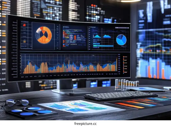 Modern Data Analysis Display on Multiple Screens