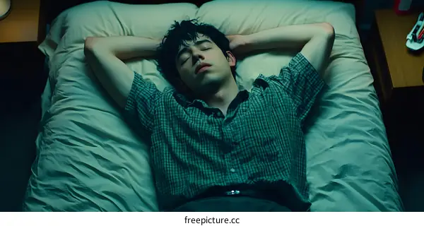 Man Sleeping In Bed With Green Sheets