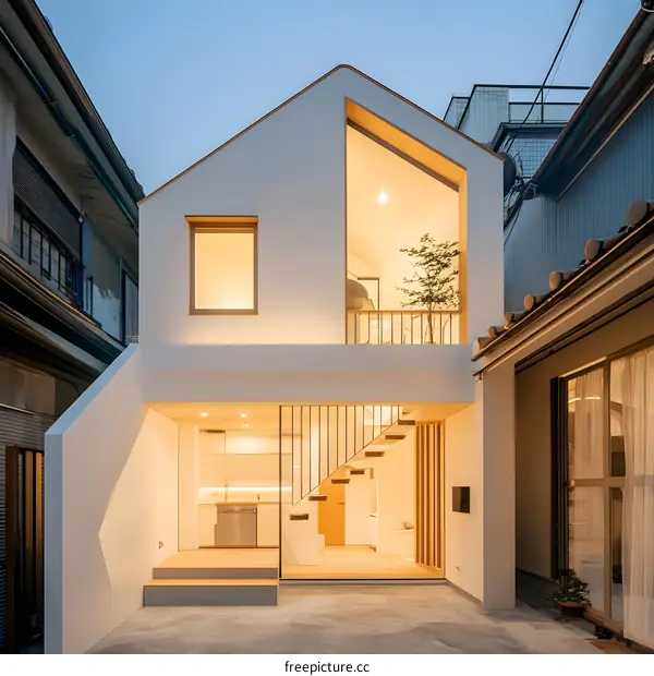Modern White House with Wooden Accents and Staircase