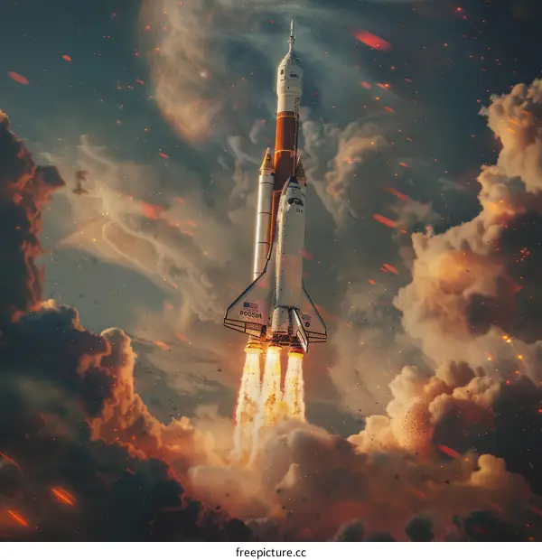 Space Shuttle Atlantis launching into space