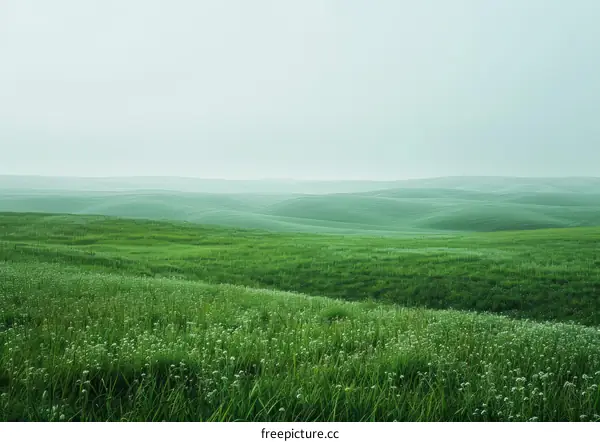 Green rolling hills of wheat field landscape