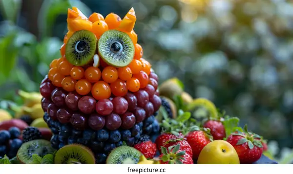 Adorable owl made of fruits and berries