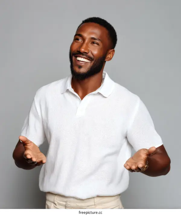 Smiling African Man Posing Against a Grey Background