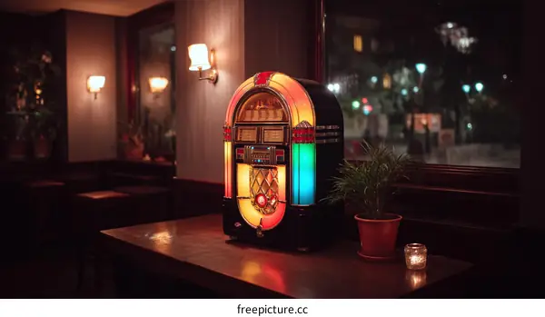 Retro Jukebox in a Nighttime Bar