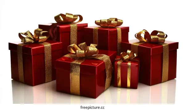 Stacked Christmas Gift Boxes with Gold Ribbons