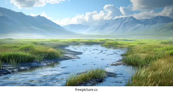 Tranquil Alaskan Landscape with Mountains and River