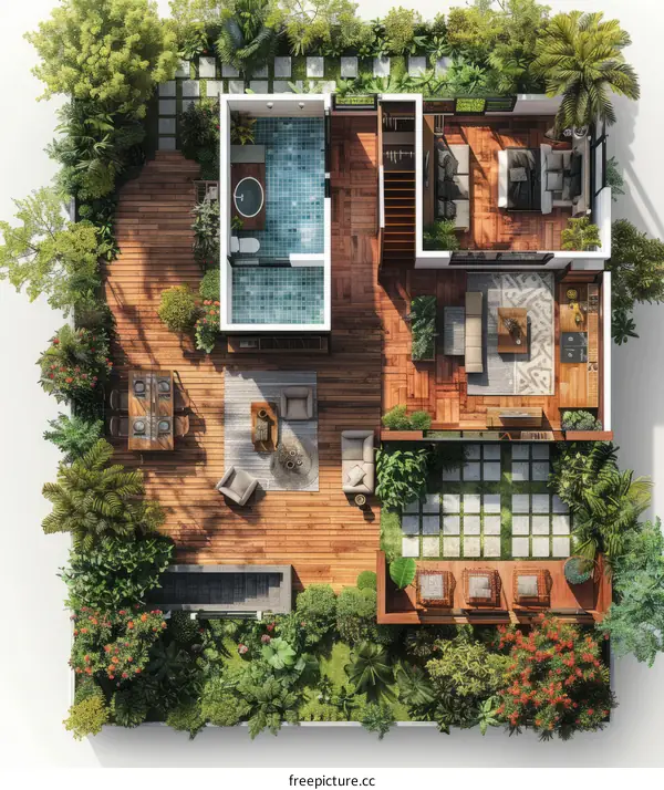 Modern tropical house plan with pool