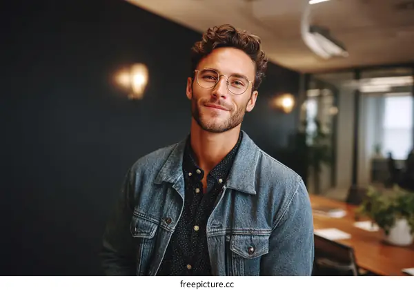 Smiling Businessman in Modern Office
