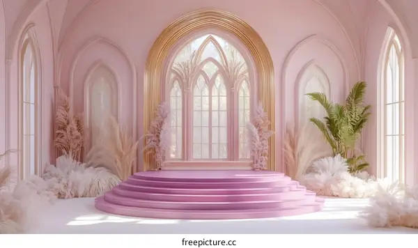 Pink Pastel Gothic Style Interior with Podium
