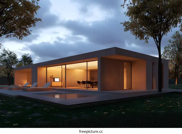 Modern Minimalist Concrete House with Swimming Pool and Patio