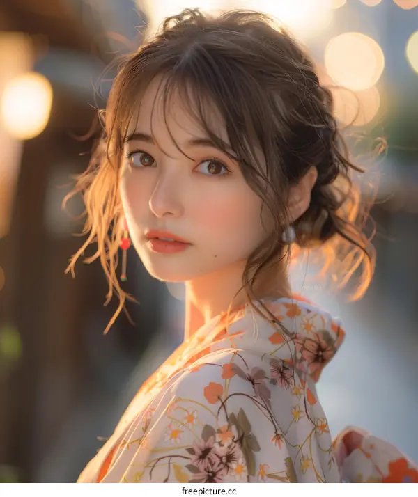 Beautiful Asian Woman in Traditional Japanese Kimono