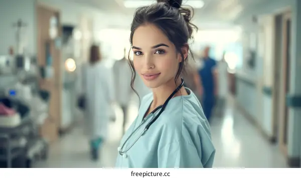 Portrait of a confident female doctor or nurse in a hospital setting