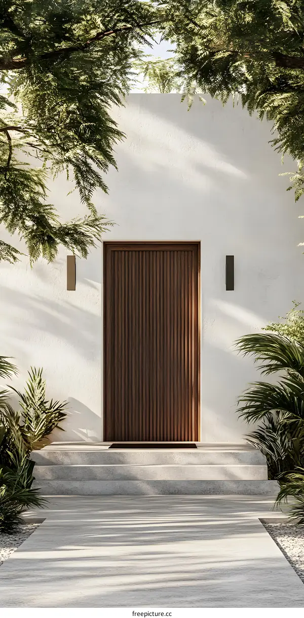 Minimalist Modern Doorway with Steps and Greenery
