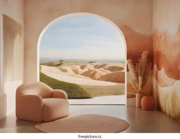 Modern Minimalist Interior Design with a View of Rolling Hills