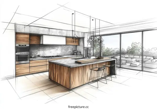 Modern Kitchen Design Sketch Illustration