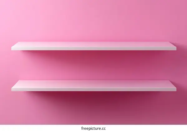 Empty White Shelves Against a Pink Wall