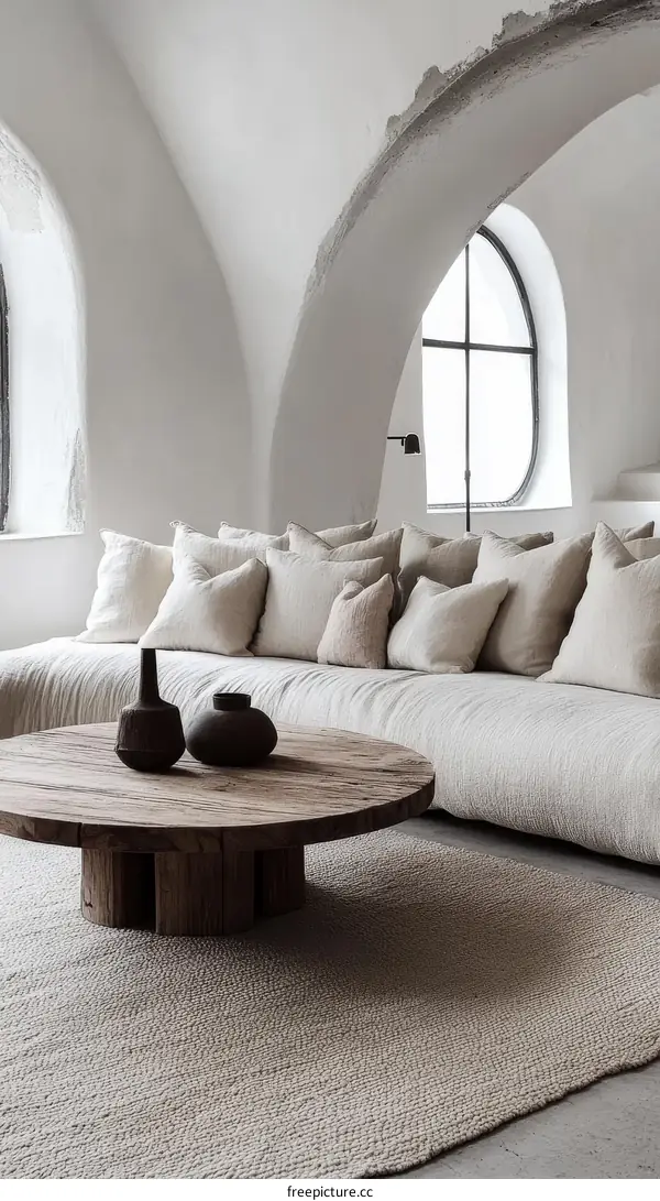 Modern Minimalist Living Room with Natural Wood Coffee Table