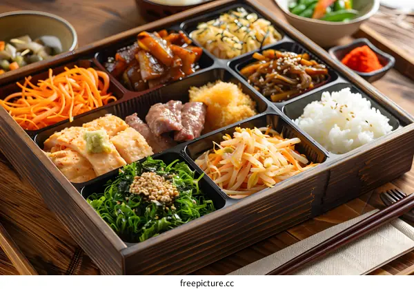 A delicious and healthy Japanese bento box with a variety of dishes