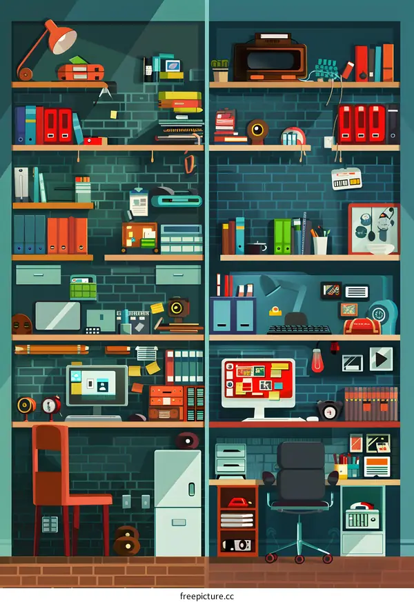 Colorful Illustration of a Home Office