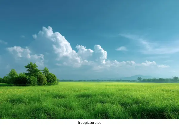 Vast Green Field Under a Cloudy Sky