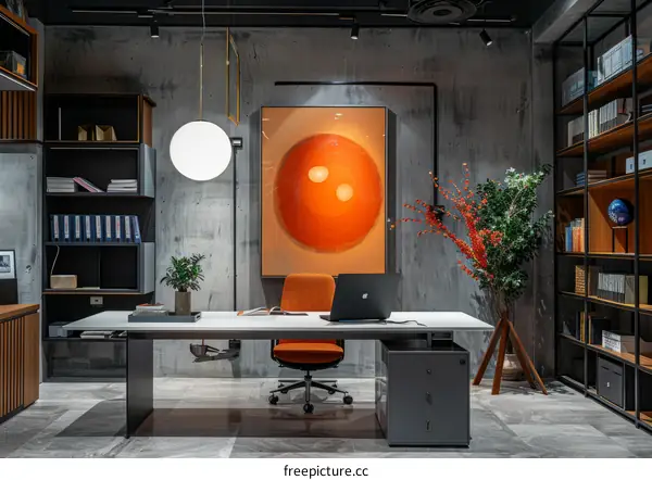 Modern office interior design with orange painting