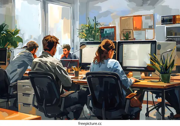 Illustration of a group of people working in an office