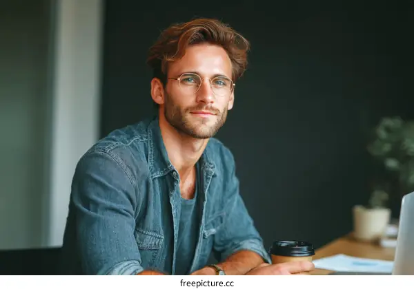 Caucasian Man Relaxing at His Desk