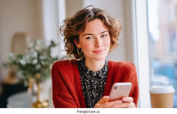 Woman using smartphone in cafe.Casual lifestyle.