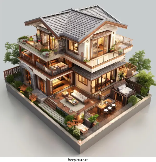 Modern Asian-style House Design with Garden