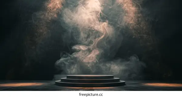 Empty Dark Stage with Smoke and Spotlight