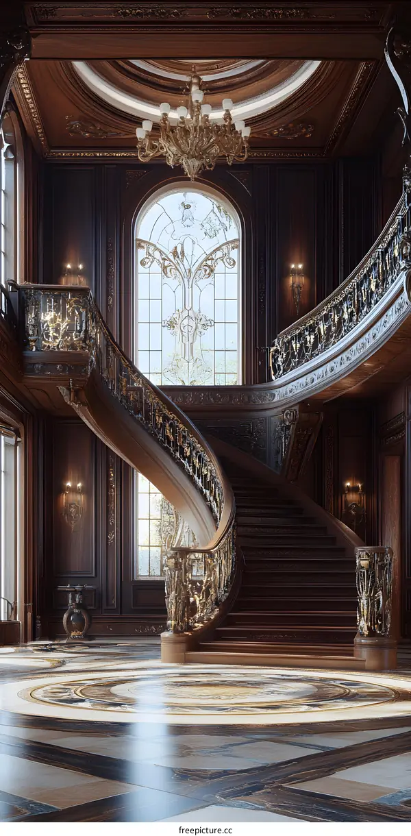 Curved Wooden Staircase in a Luxurious Interior