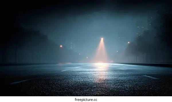 Foggy Night Road in Cityscape at Night