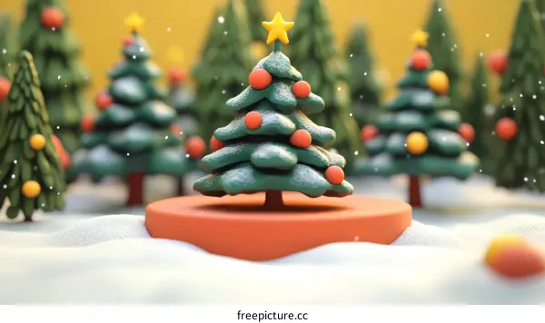 Cute Christmas Trees in a Snowy Landscape