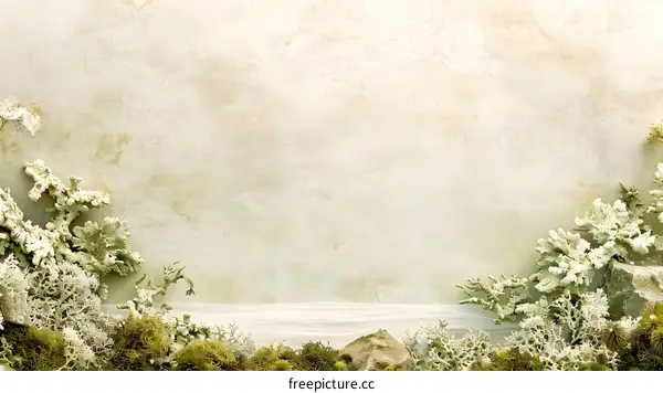 Green Moss and White Lace on a Light Green Background