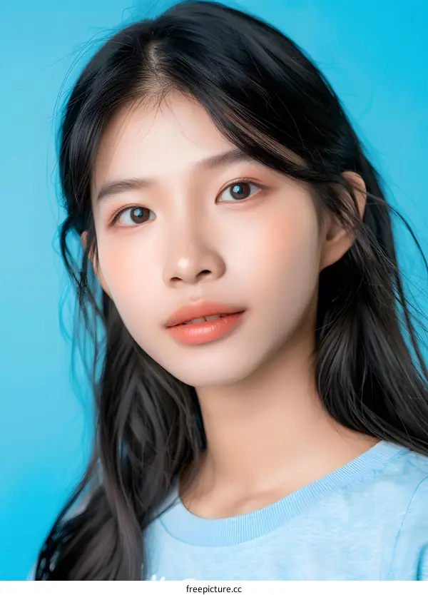 Portrait of a Beautiful Asian Woman with Long Black Hair