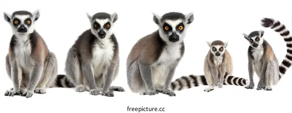 Four Ring-tailed Lemurs in a Row