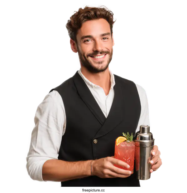 [Transparent Background PNG]Bartender Serving a Refreshing Cocktail