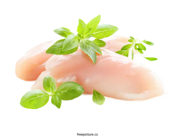 [Transparent Background PNG]Fresh Chicken Breast Pieces with Herbs