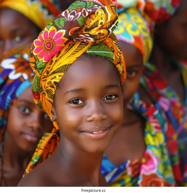 Portrait of a Young African Girl in Colorful Headwrap