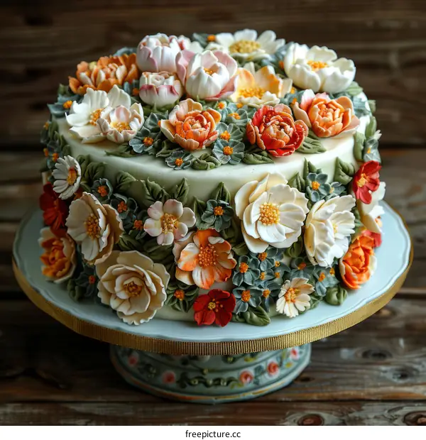 Celebration Cake Decorated with Flowers