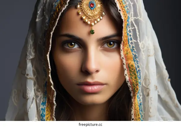Portrait of a beautiful young woman wearing a traditional headscarf