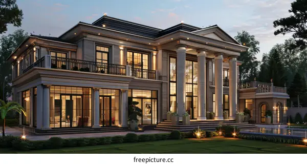 Grand Classic Mansion Exterior Design Illustration