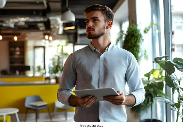 Businessman Using a Tablet in Modern Office