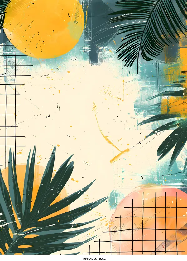 Abstract Tropical Palm Leaves Painting Background