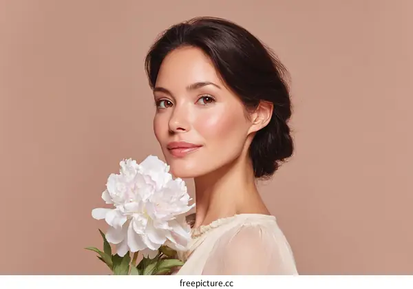 Beautiful Woman with a Peony Flower Portrait