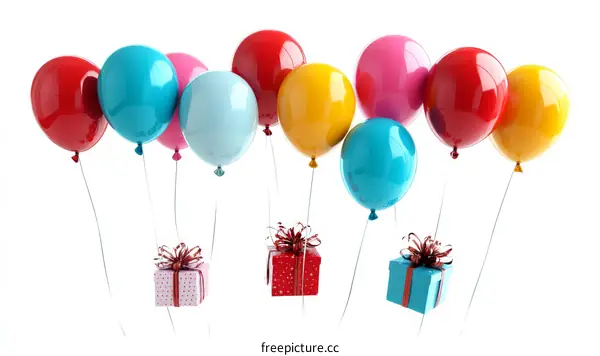 Colorful Balloons Floating with Gifts