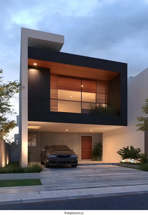 Modern Two Story House Design with Wooden Accent