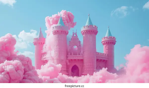 Pink castle in the clouds