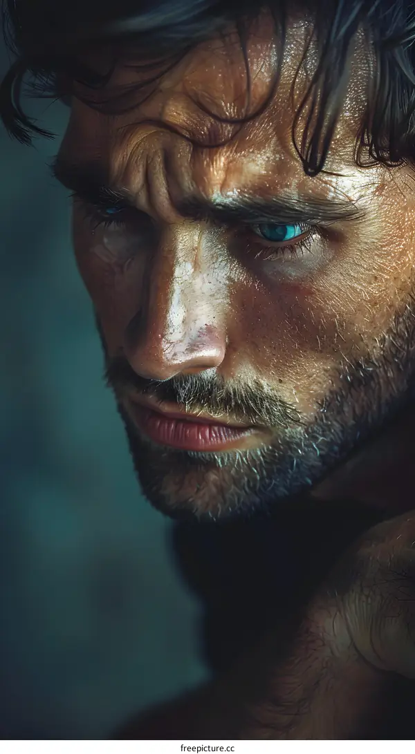 Close Up Portrait of a Man with Blue Eyes