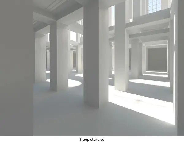 Minimalist White Interior Architecture Design With Columns and Beams